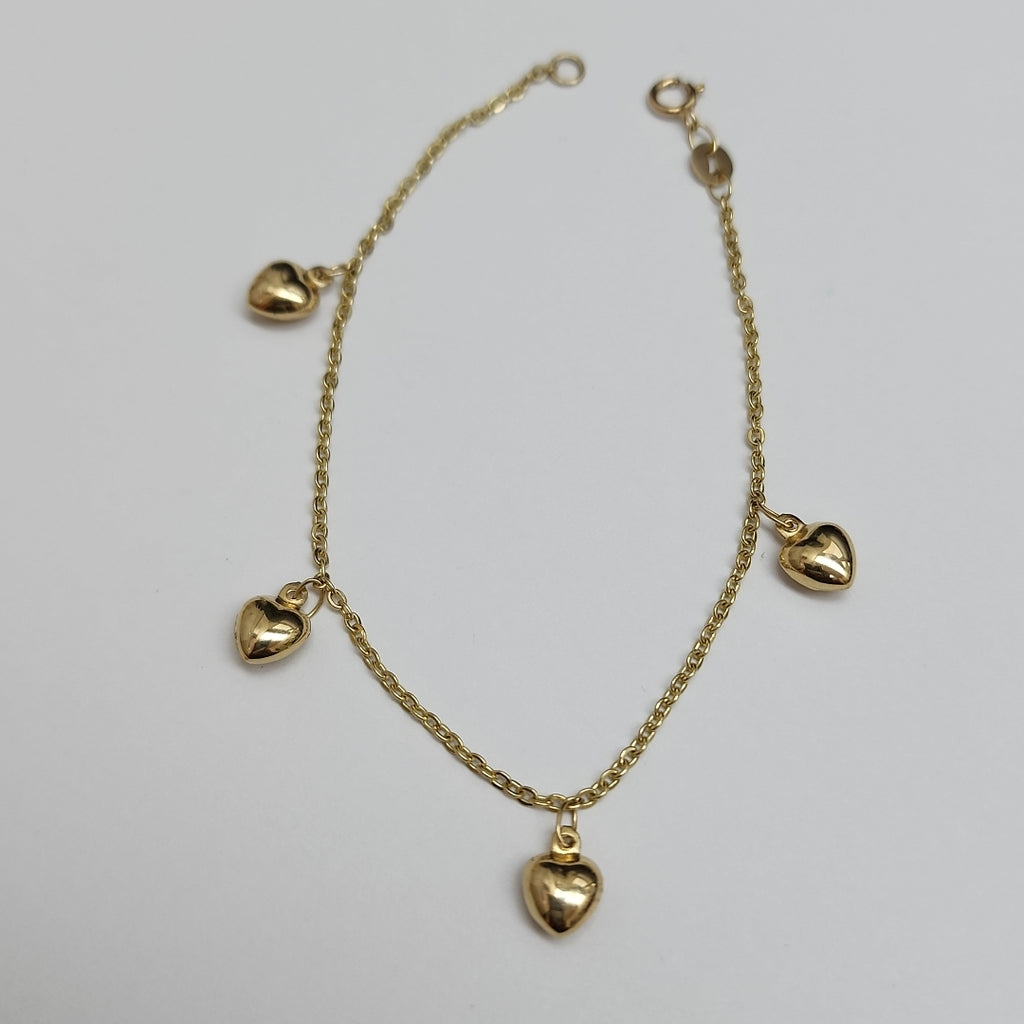 PULSERA ESP CON FIG CORAZONES 14K 18 CM 1.9 GR (NUEVO)