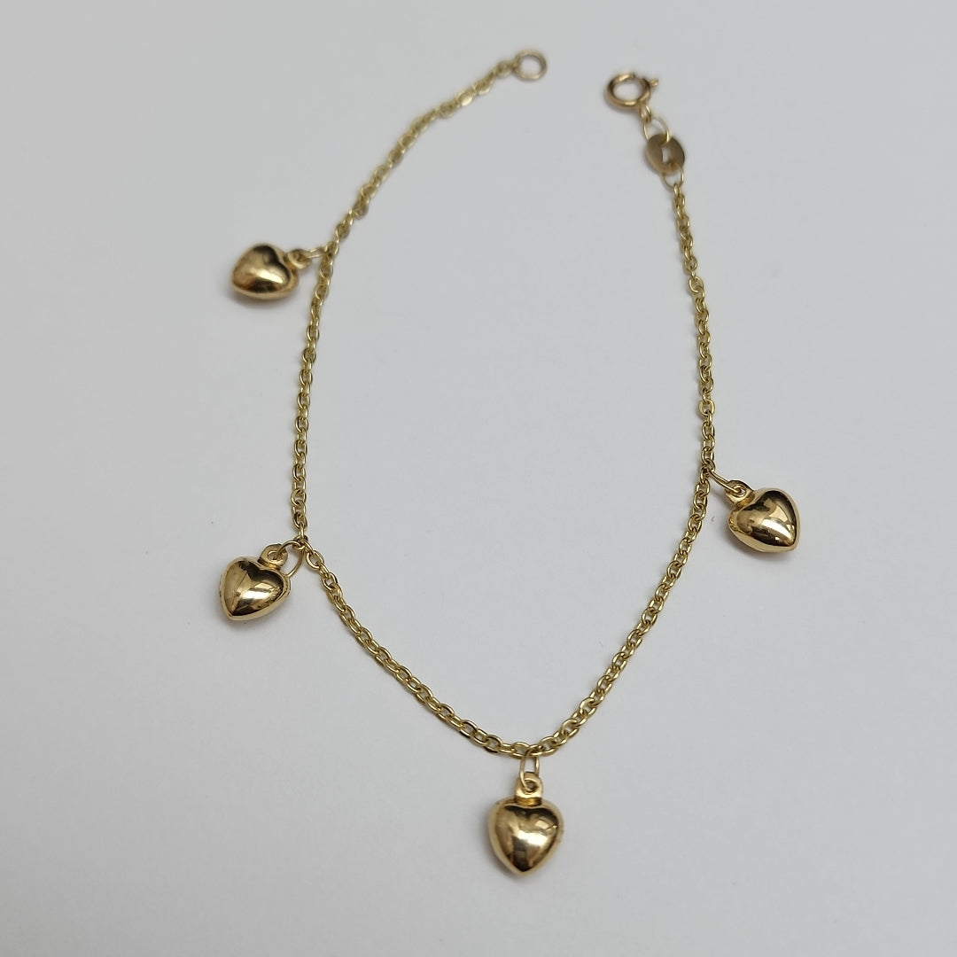PULSERA ESP CON FIG CORAZONES 14K 18 CM 1.9 GR (NUEVO)