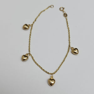 PULSERA ESP CON FIG CORAZONES 14K 18 CM 1.9 GR (NUEVO)