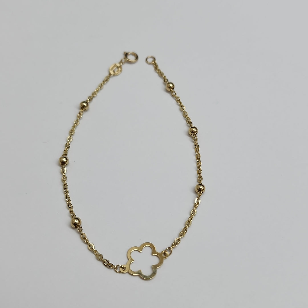 PULSERA TEJIDO ESPECIAL CON FLOR 14K 18 CM 1.6 GR (NUEVO)