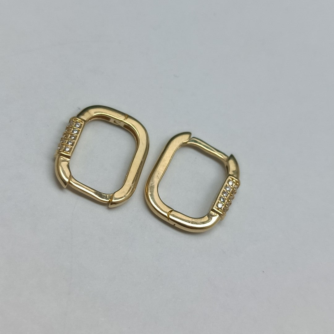 ARETES HUGGIES OVALADA C CIRCONIAS 14K 2.5 GR (NUEVO)