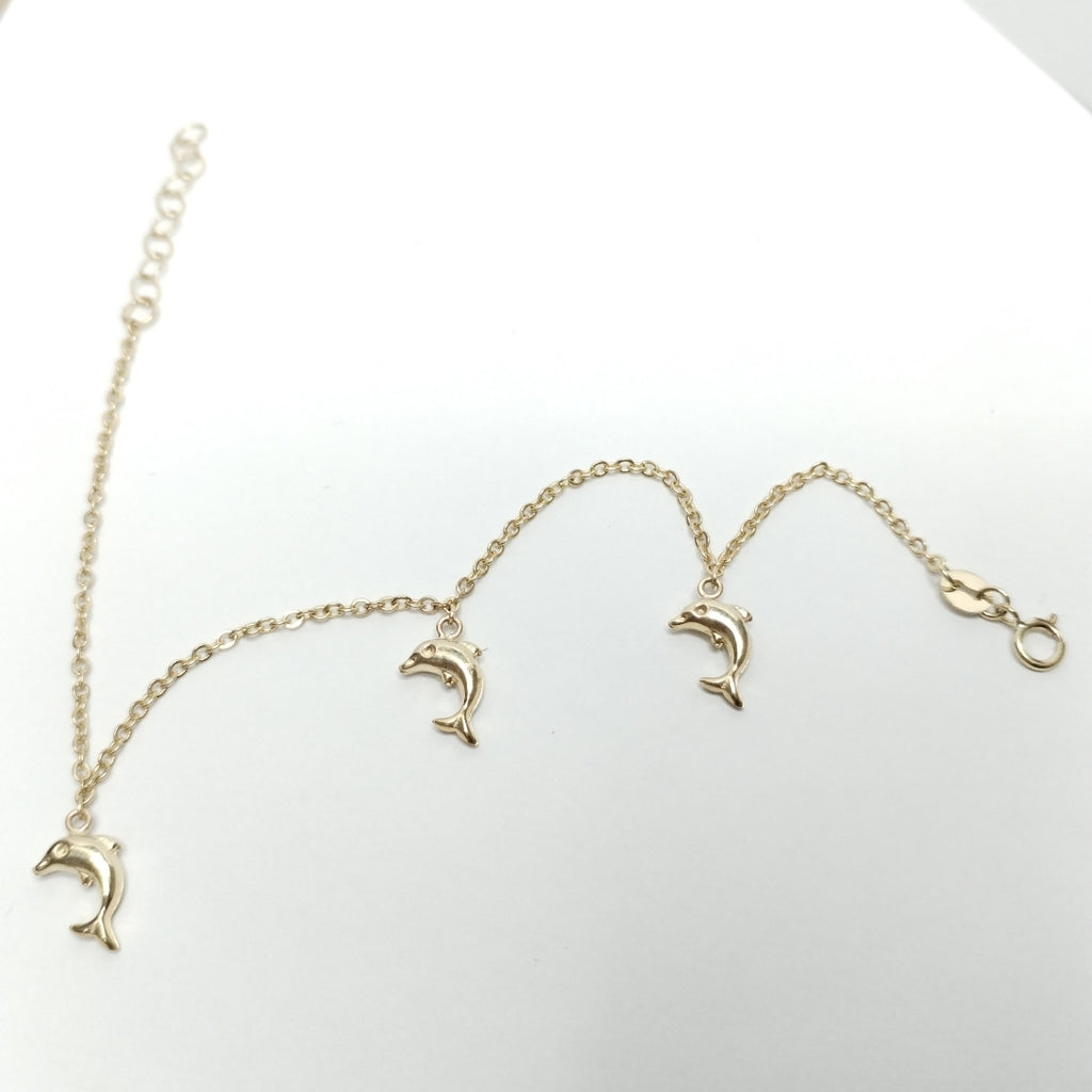 PULSERA ESPECIAL CON DIJES DELFINES 10K 18 CM 2 GR (NUEVO)
