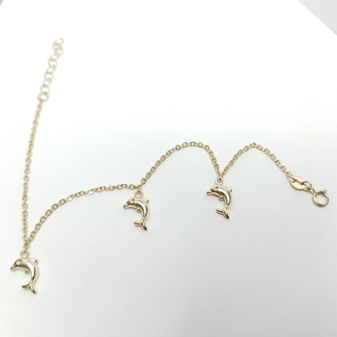 PULSERA ESPECIAL CON DIJES DELFINES 10K 18 CM 2 GR (NUEVO)