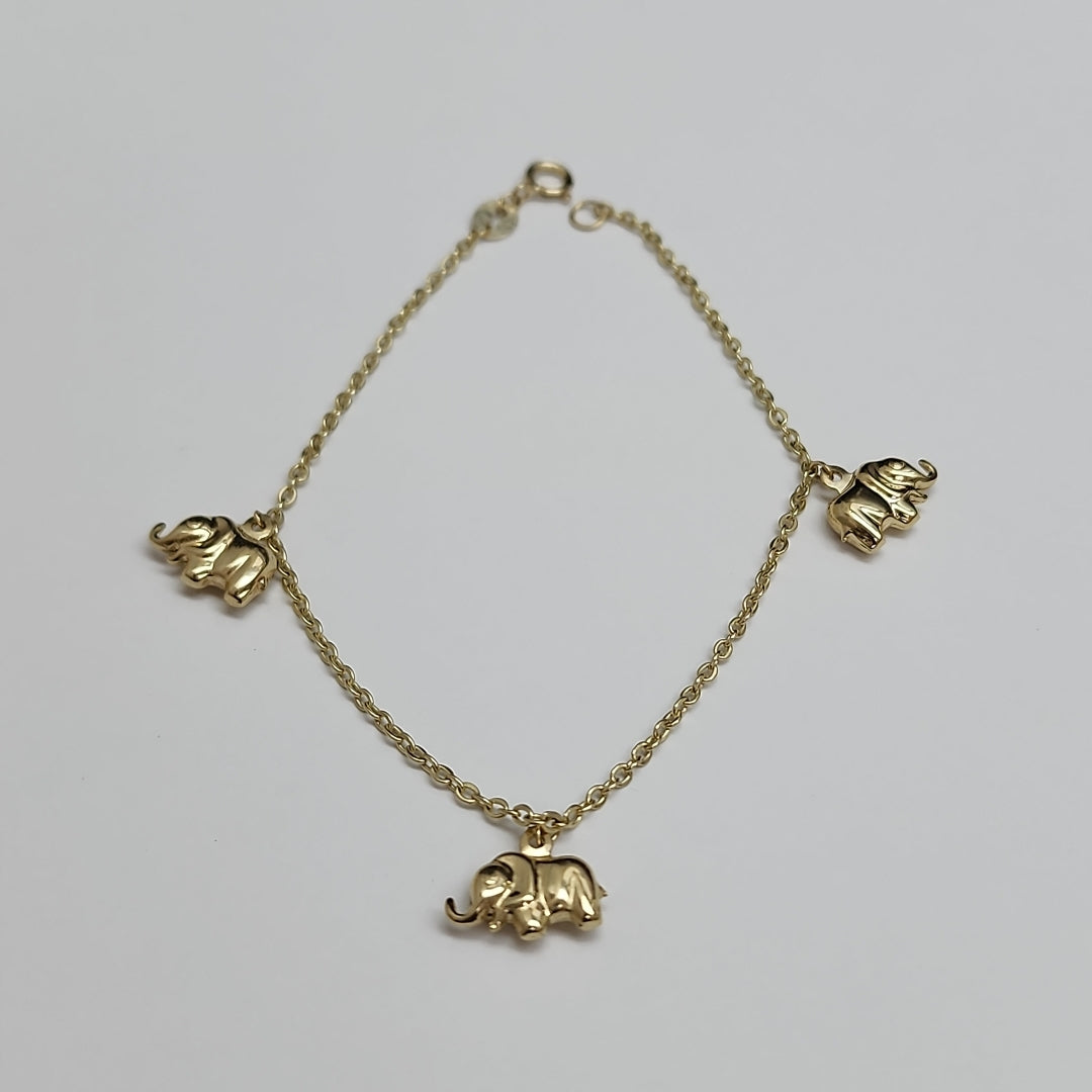 PULSERA ESPECIAL CON DIJES ELEFANTES 10K 18 CM 2.2 GR (NUEVO)