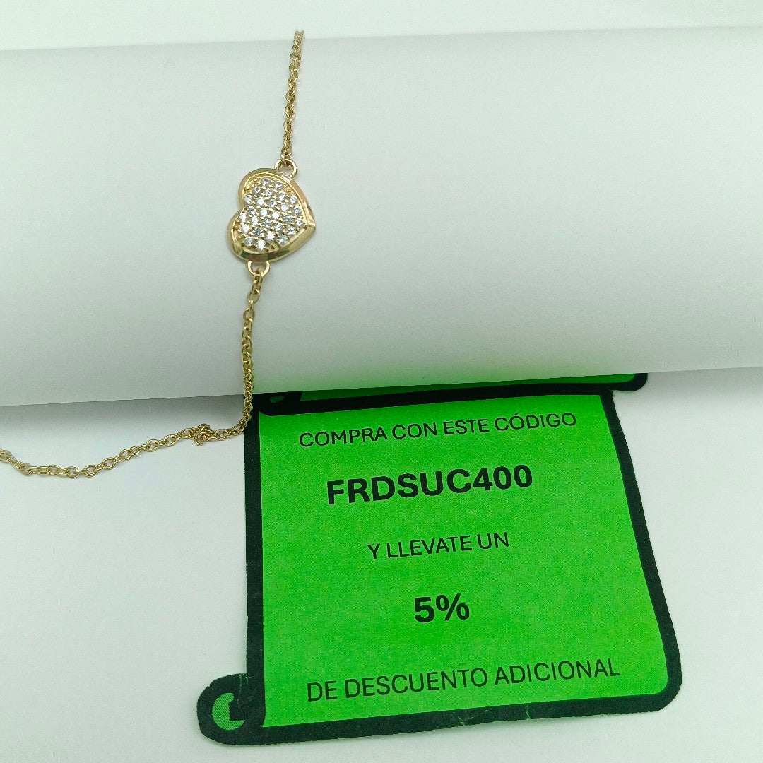 PULSERA TEJIDO ESPECIAL C CORAZON CIRCONIAS 14K 18 CM 2 GR (NUEVO)