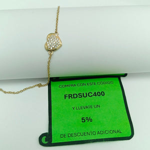 PULSERA TEJIDO ESPECIAL C CORAZON CIRCONIAS 14K 18 CM 2 GR (NUEVO)