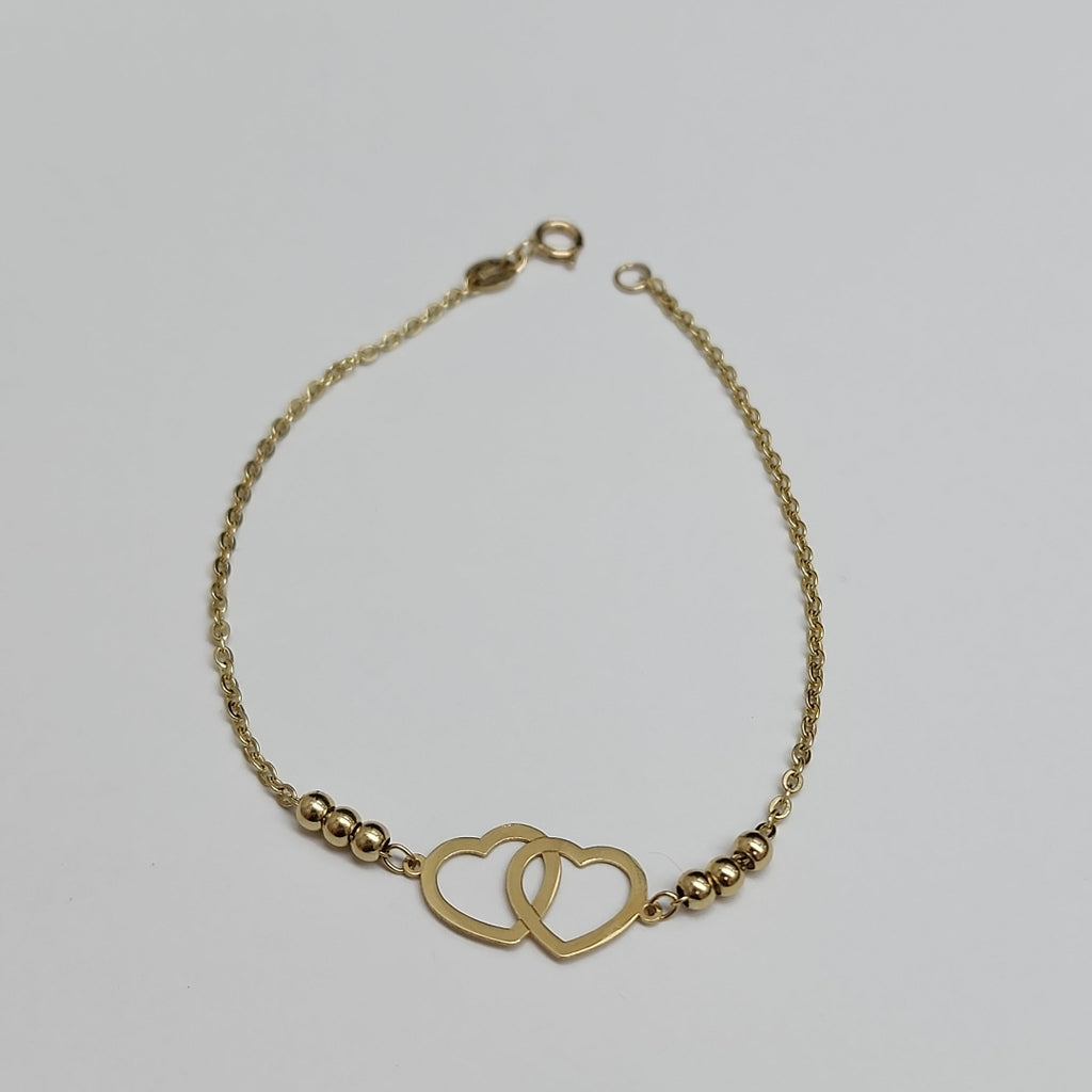 PULSERA TEJIDO ESPECIAL C CORAZONES 14K 18 CM 1.7 GR (NUEVO)