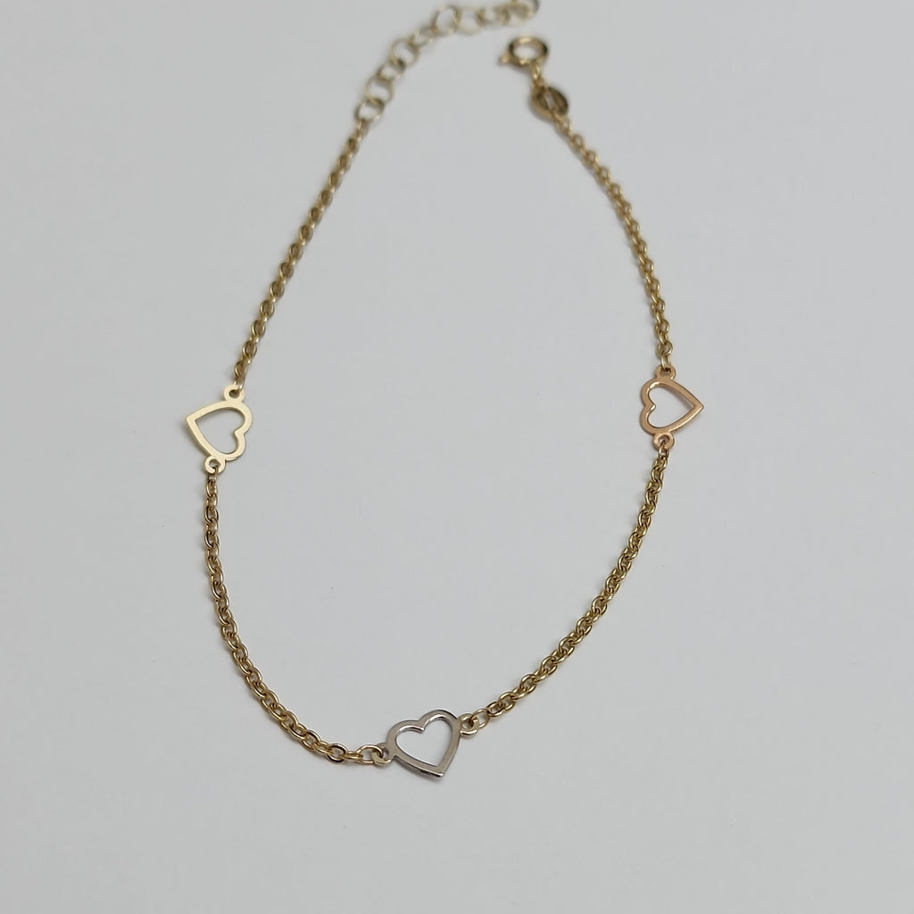 PULSERA ESPECIAL CON CORAZONES 10K 18 CM 1.3 GR (NUEVO)