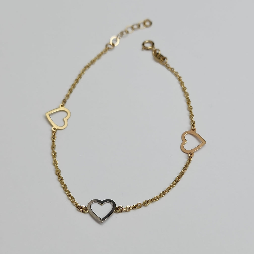 PULSERA ESPECIAL CON CORAZONES CONBINADOS 14K 18 CM 1.7 GR (NUEVO)