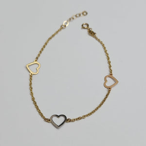 PULSERA ESPECIAL CON CORAZONES CONBINADOS 14K 18 CM 1.7 GR (NUEVO)