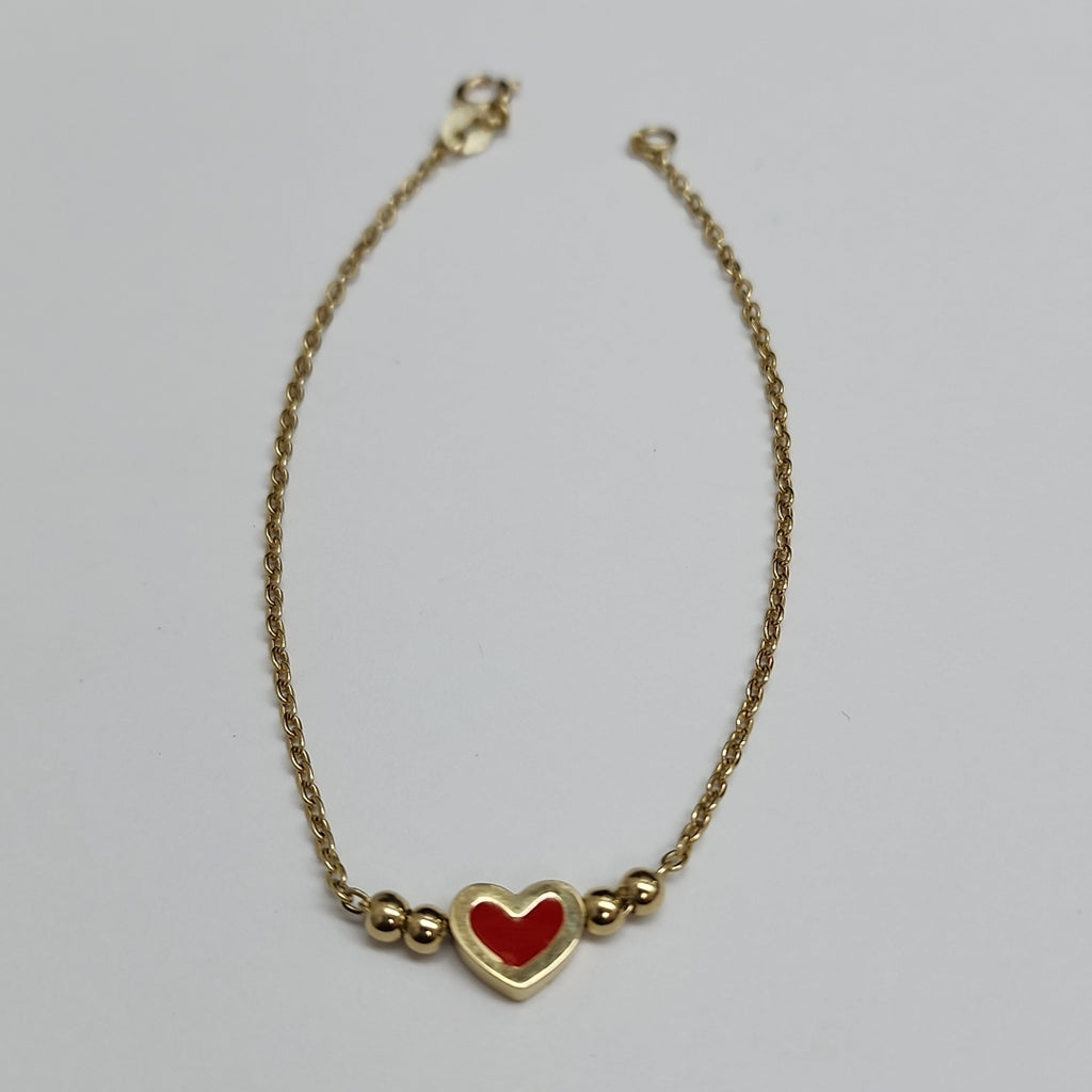PULSERA TEJIDO ESPECIAL C CORAZON ROJO 14K 18 CM 2 GR (NUEVO)