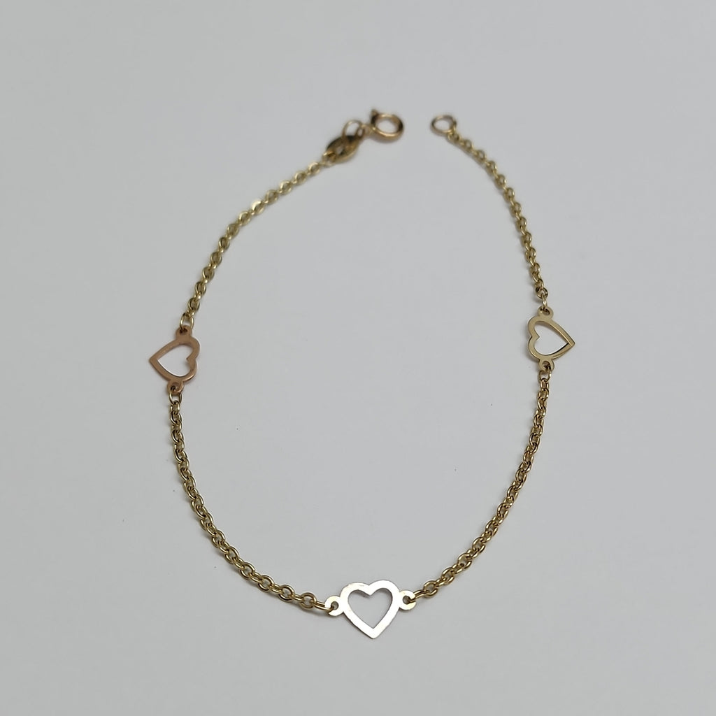 PULSERA ESPECIAL CON CORAZONES 14K 18 CM 1.3 GR (NUEVO)