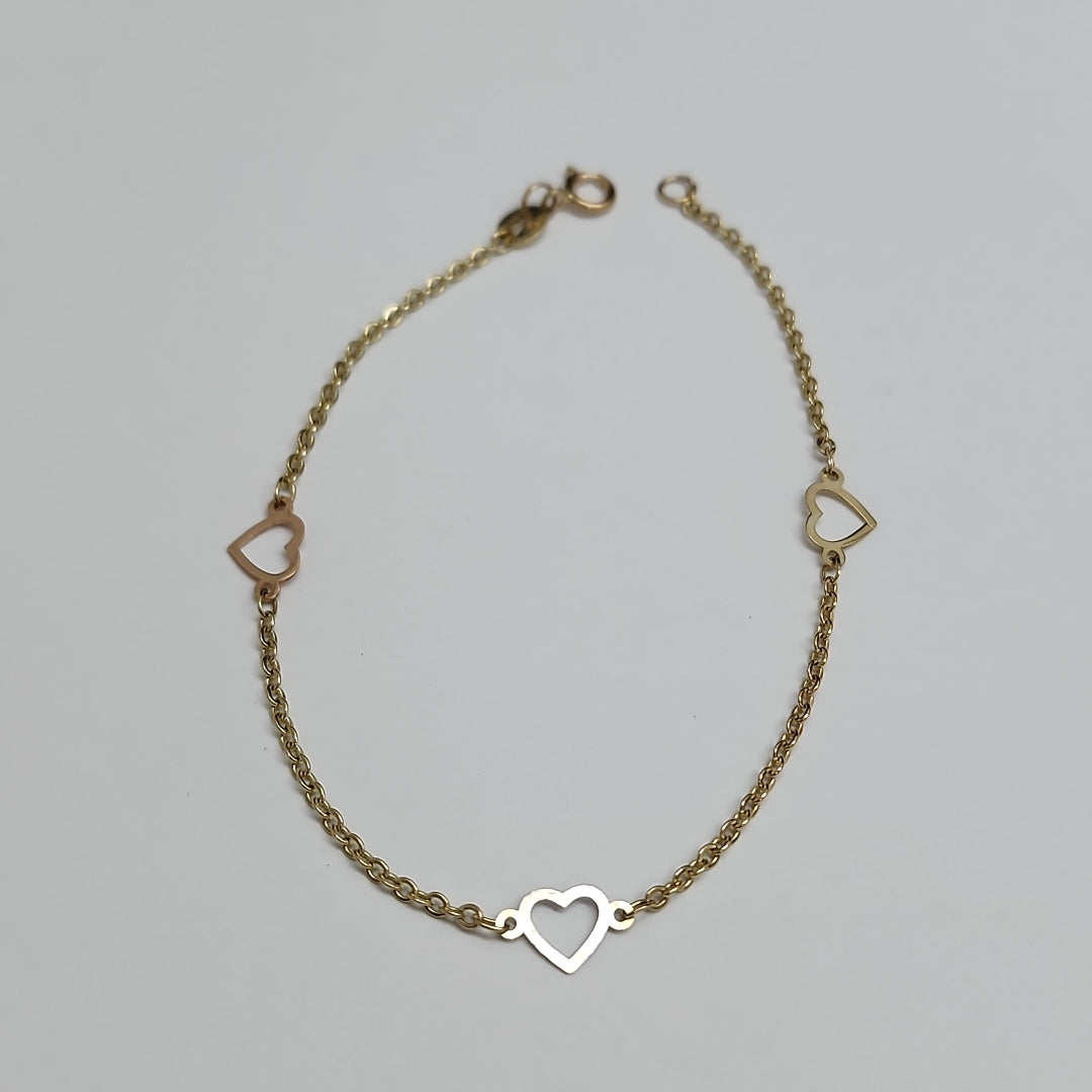 PULSERA ESPECIAL CON CORAZONES 14K 18 CM 1.3 GR (NUEVO)