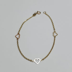 PULSERA ESPECIAL CON CORAZONES 14K 18 CM 1.3 GR (NUEVO)