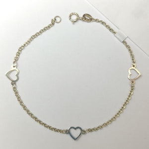 PULSERA ESPECIAL CON CORAZONES 14K 18 CM 1.3 GR (NUEVO)