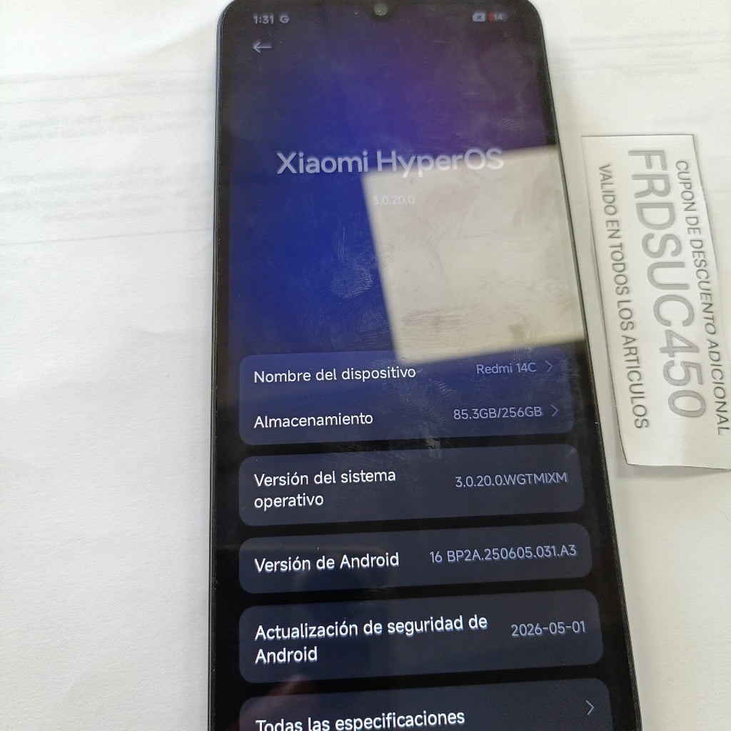CELULAR XIAOMI REDMI 14C 2409BRN2CL (2024) 256 GB 8 GB RAM (SEMINUEVO)