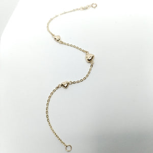 PULSERA TEJIDO ESPECIAL CON CORAZONES 14K 18 CM 1.6 GR (NUEVO)