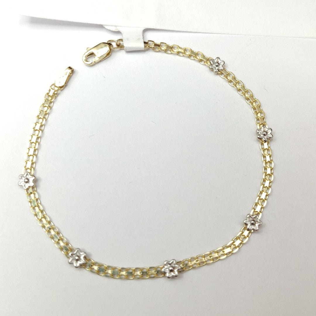 PULSERA ESPECIAL C FLORES 14K 18 CM 3 GR (NUEVO)