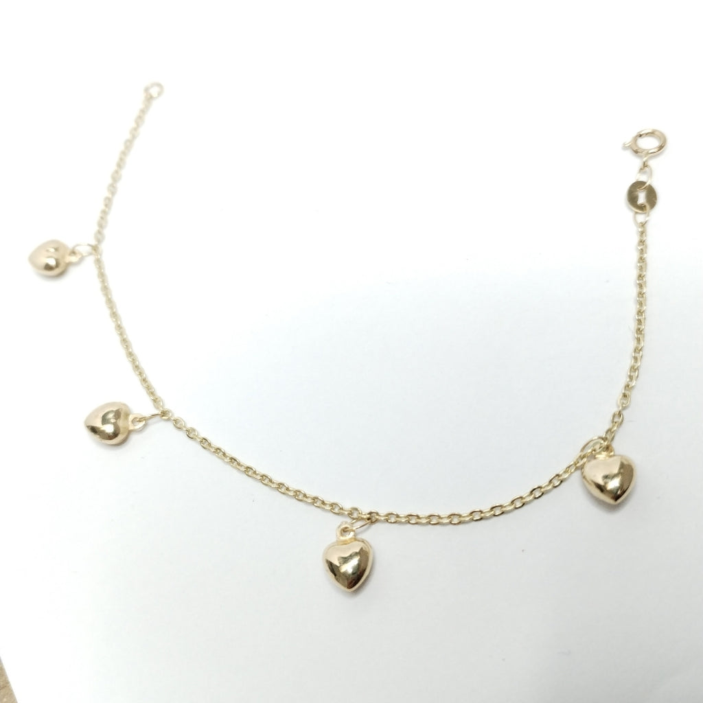 PULSERA ESP CON FIG CORAZONES 14K 18 CM 1.8 GR (NUEVO)