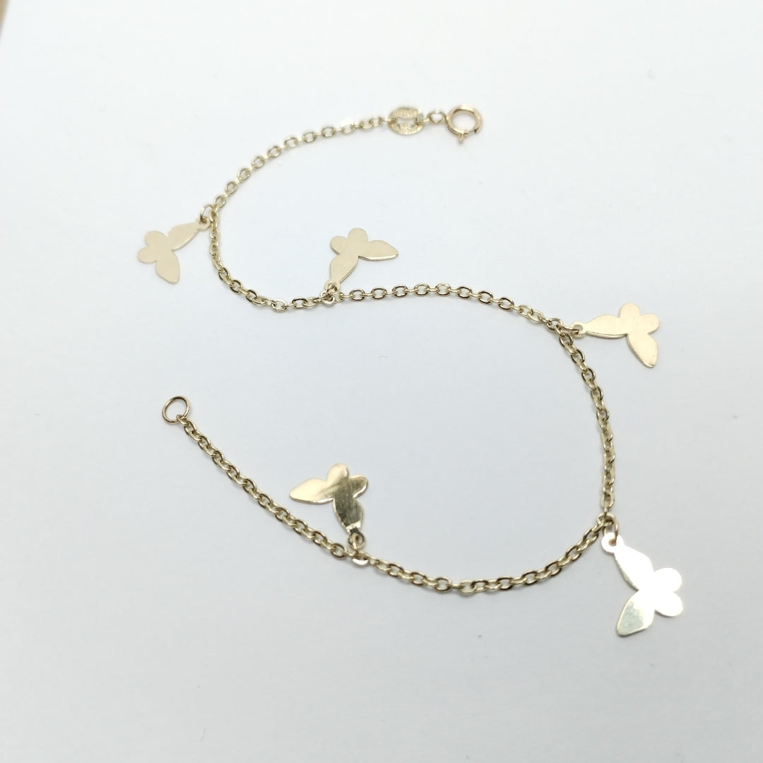 PULSERA ESPECIAL CON MARIPOSAS 14K 18 CM 2.1 GR (NUEVO)