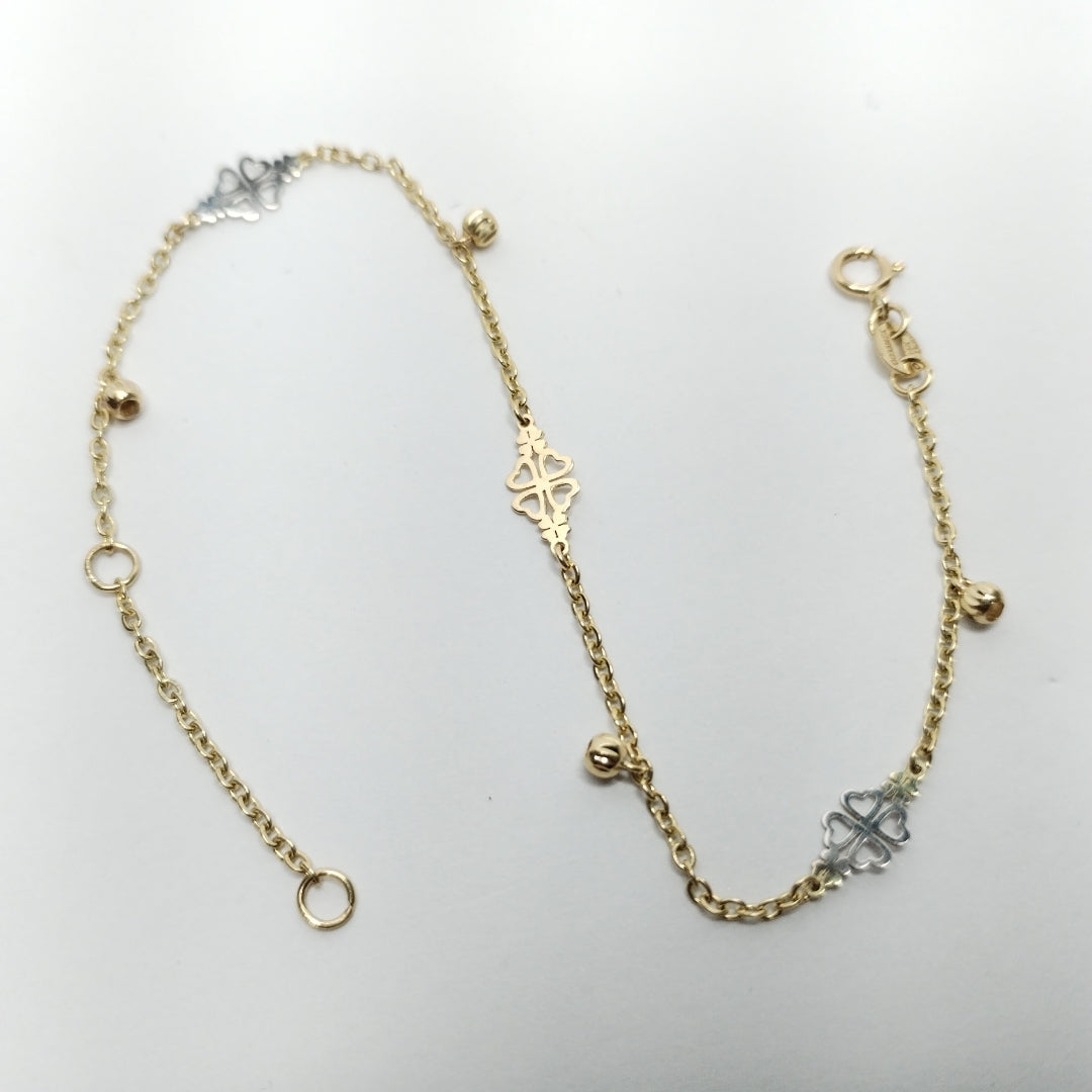 PULSERA ESPECIAL CON TREBOL 14K 18 CM 1.8 GR (NUEVO)