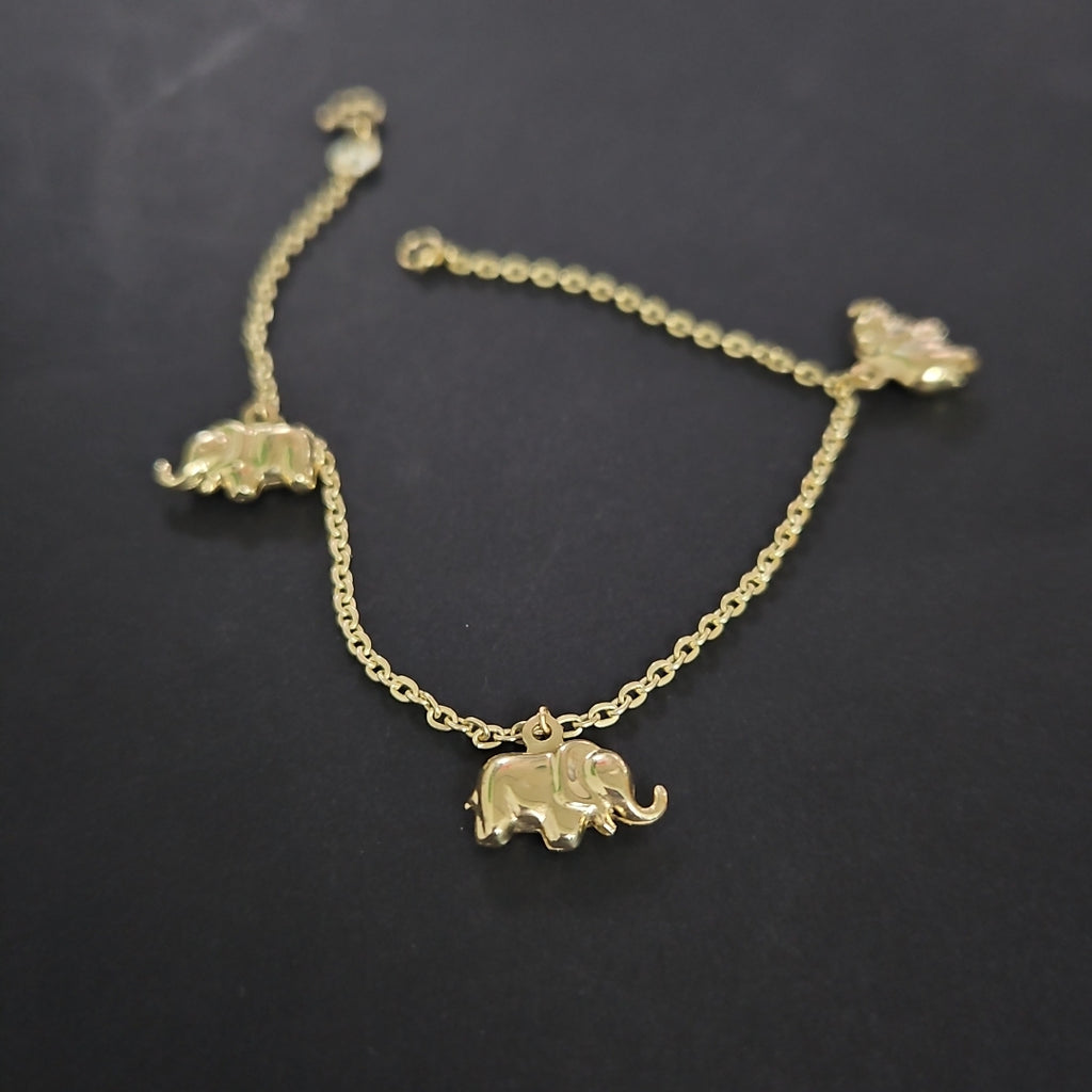 PULSERA ESPECIAL CON DIJES ELEFANTES 10K 18 CM 2.1 GR (NUEVO)