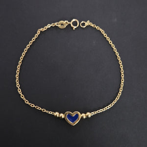 PULSERA TEJIDO ESPECIAL CON FIGURA CORAZON CON ESMALTE AZUL 14K 18 CM 2.2 GR (NUEVO)