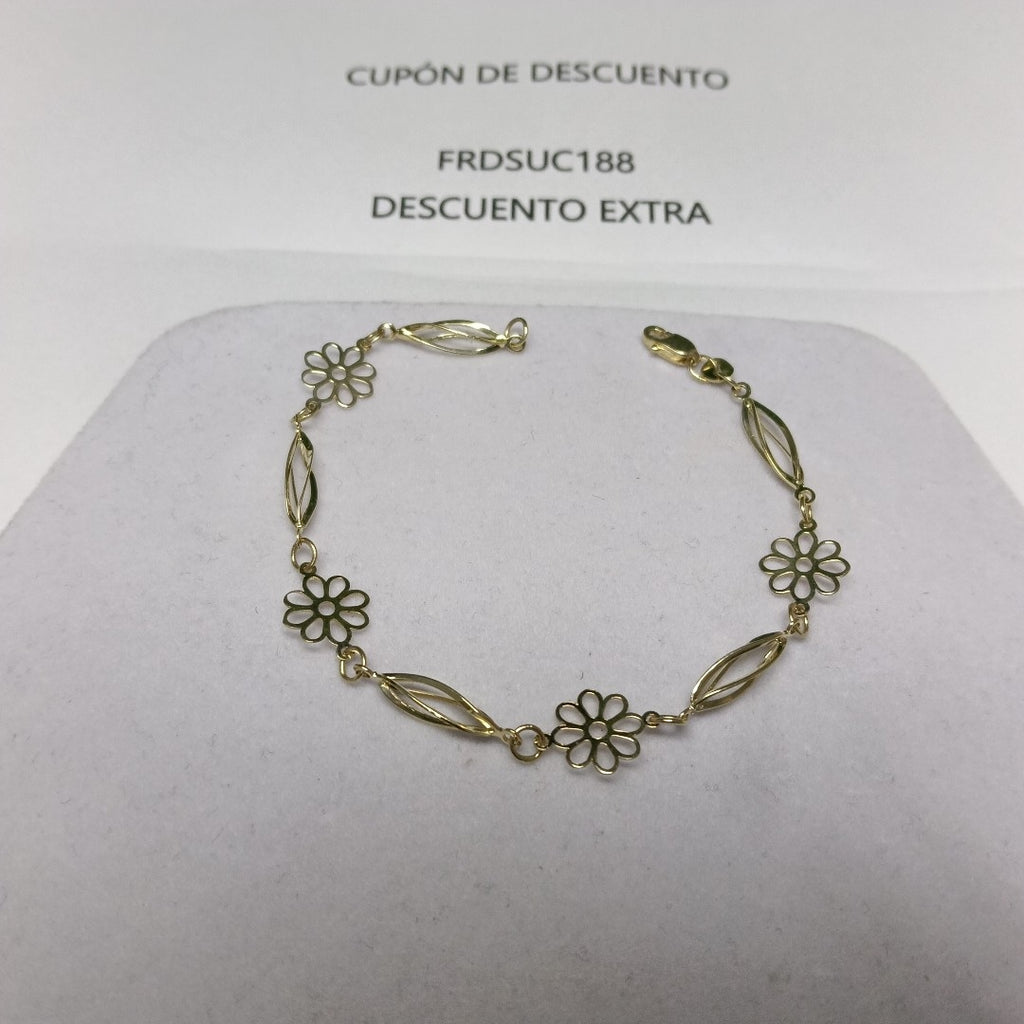 PULSERA ESPECIAL CON FLORES 14K 18 CM 2.6 GR (NUEVO)