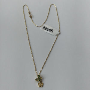CADENA TEJIDO GARGANTILLA CON DIJE MARIPOSAS CIRCONIAS Y PIEDRAS DE COLOR 14K 45 CM 1.9 GR (NUEVO)