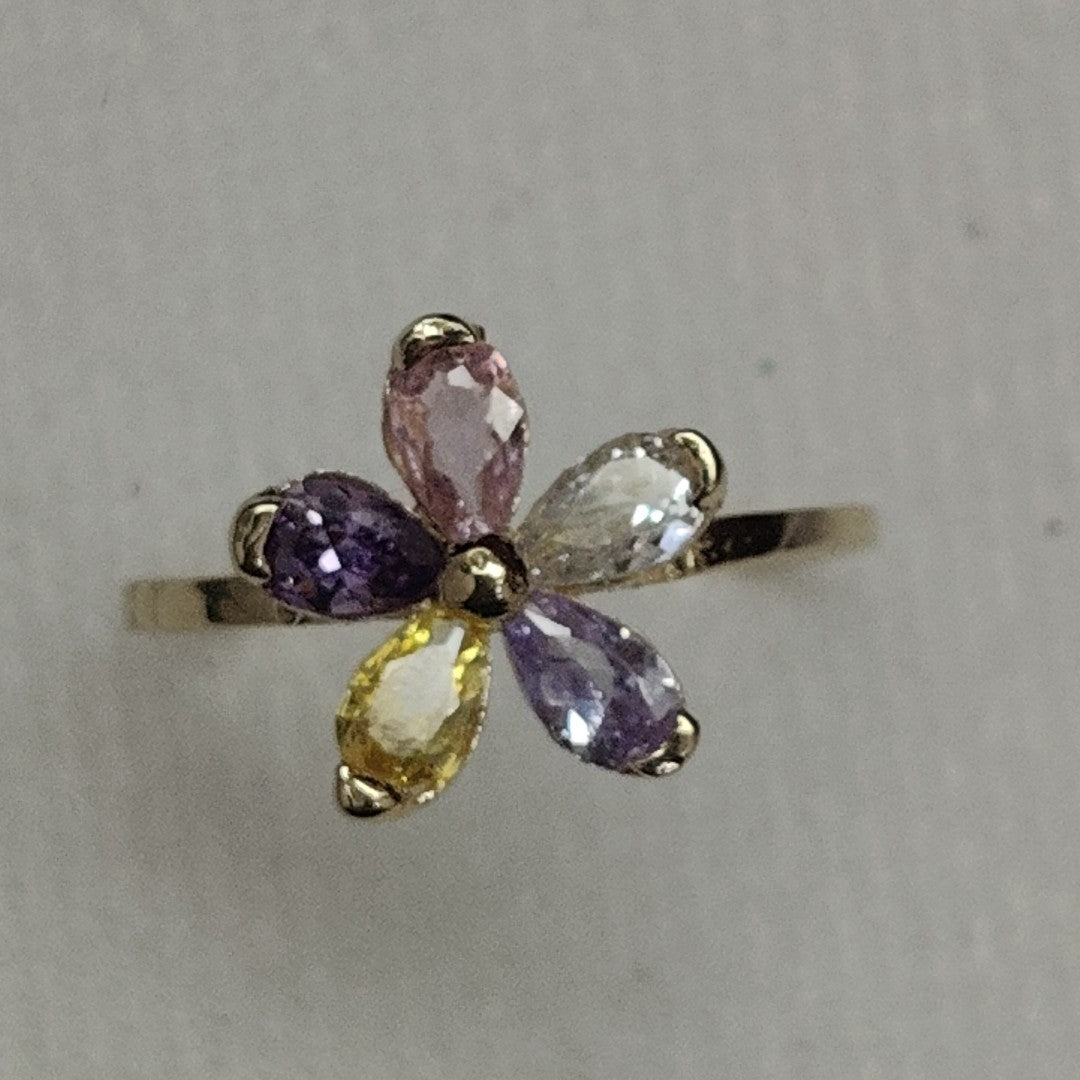 ANILLOS FORMA FLOR CON PIEDRAS DE COLOR 14K TALLA 7.5 1.4 GR (NUEVO)