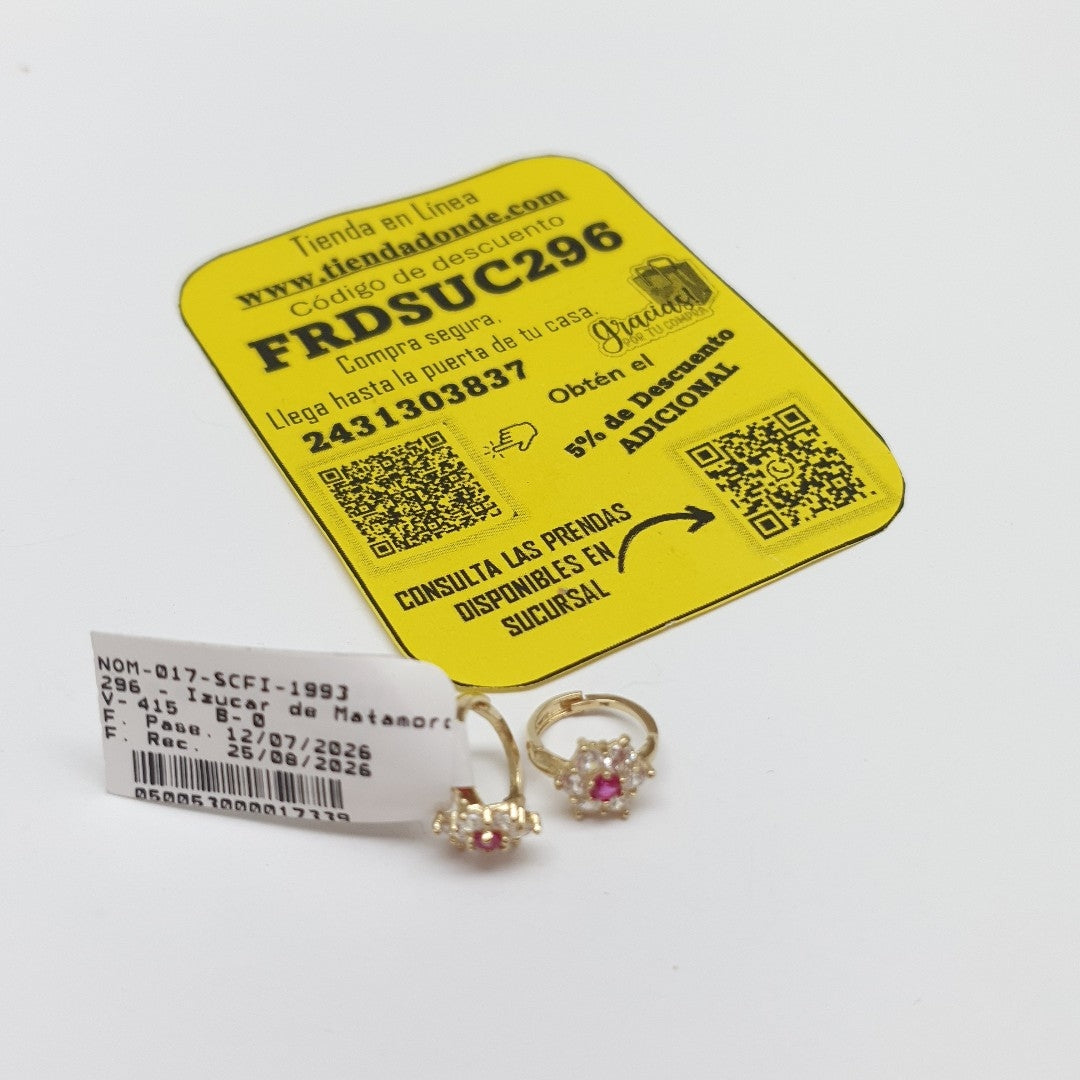 ARETES HUGGIES CON CIRCONIAS Y PIEDRA DE COLOR 14K 1.8 GR (NUEVO)