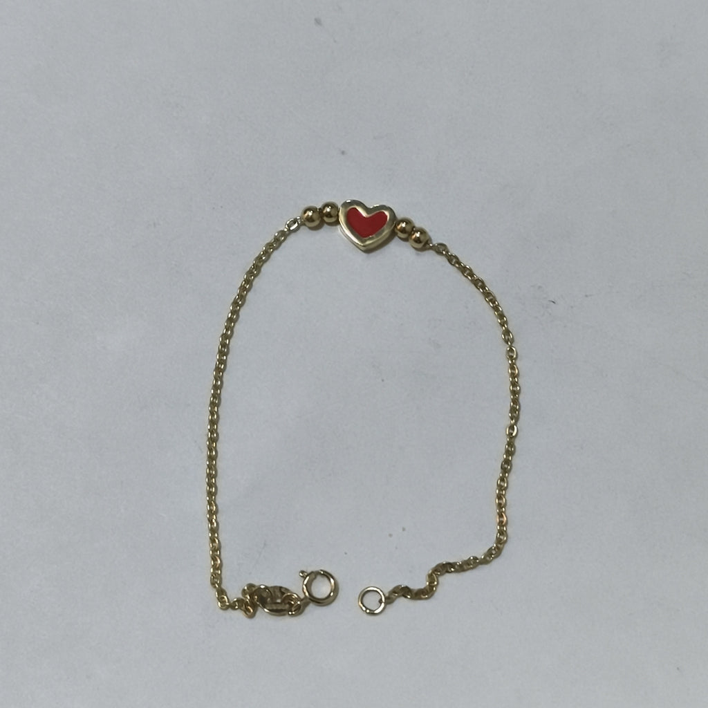 PULSERA TEJIDO ESPECIAL C CORAZON ROJO 14K 18 CM 1.9 GR (NUEVO)