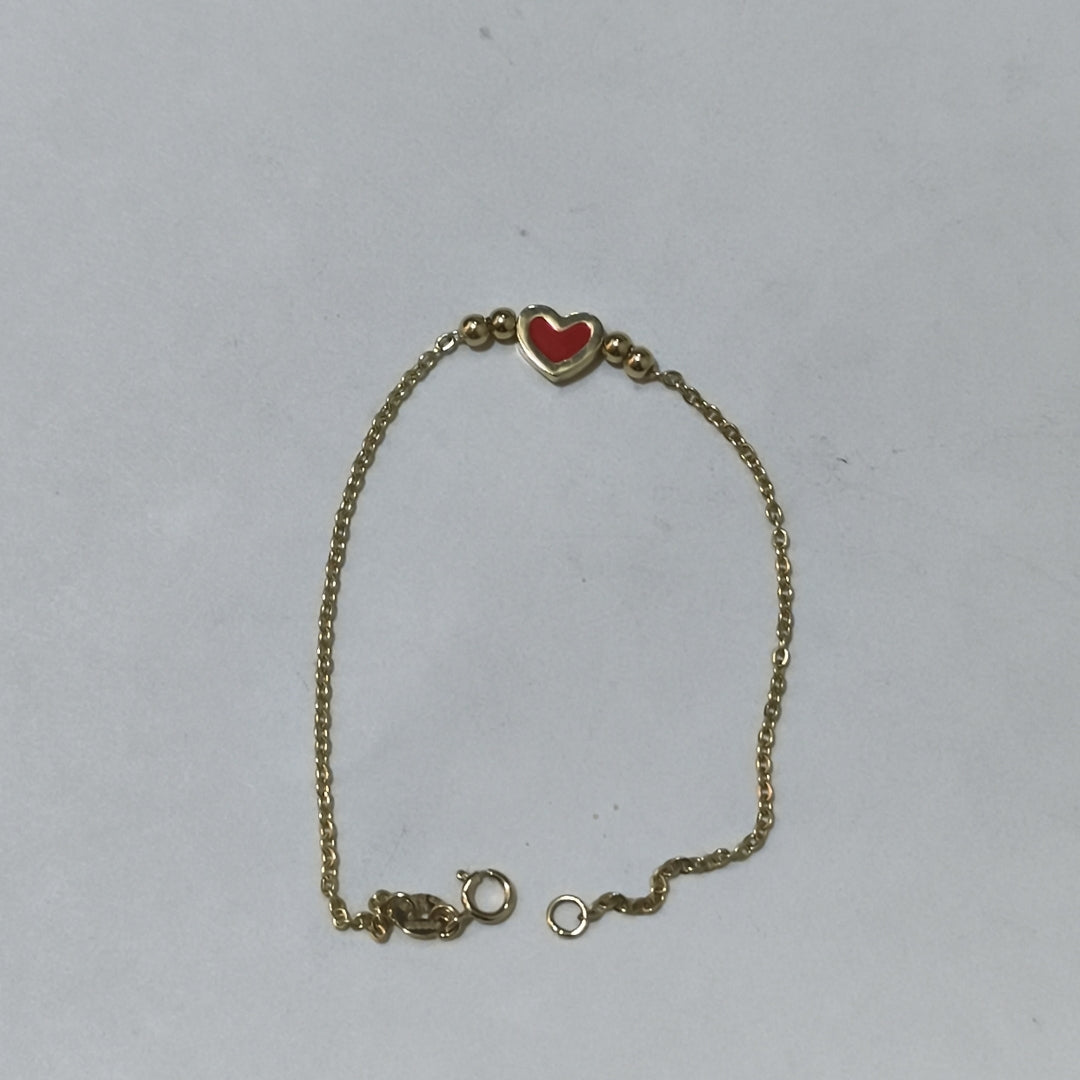 PULSERA TEJIDO ESPECIAL C CORAZON ROJO 14K 18 CM 1.9 GR (NUEVO)