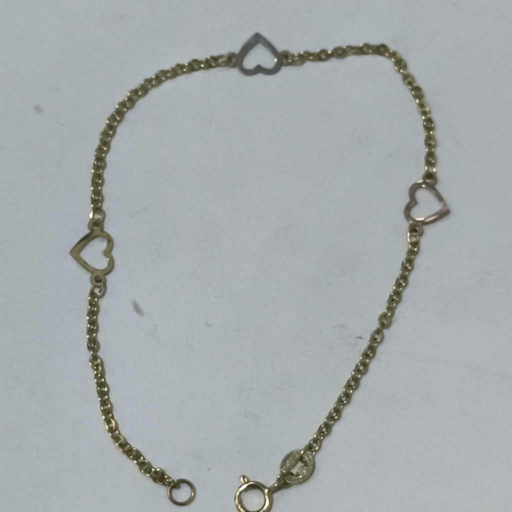 PULSERA ESPECIAL CON CORAZONES 14K 18 CM 1.3 GR (NUEVO)