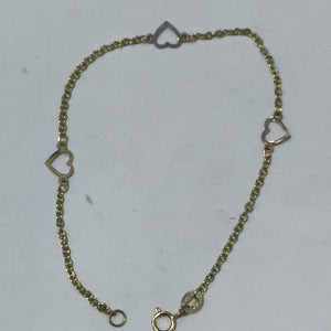 PULSERA ESPECIAL CON CORAZONES 14K 18 CM 1.3 GR (NUEVO)