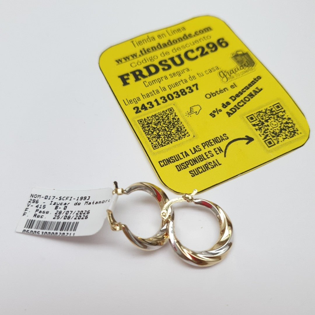 ARETES TEJIDO ARRACADA TRENZADA COMBINADA 14K 1.8 GR (NUEVO)