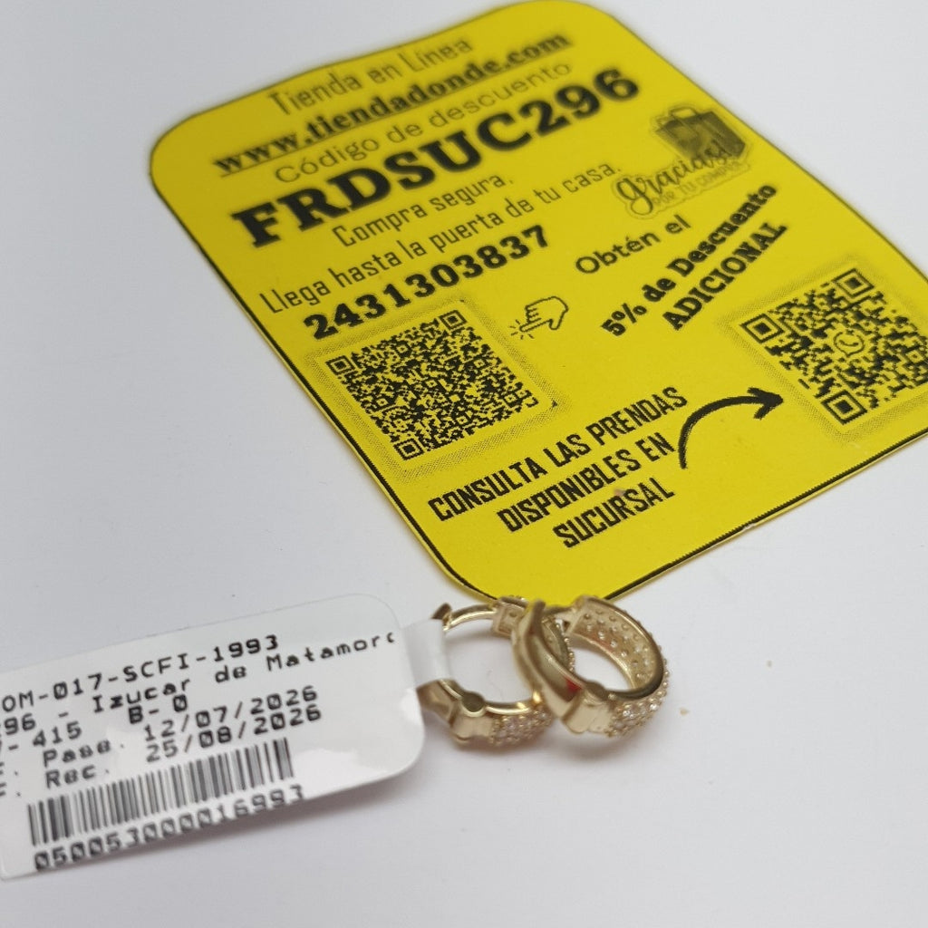 ARETES HUGGIE CON CIRCONIAS 14K 2 GR (NUEVO)