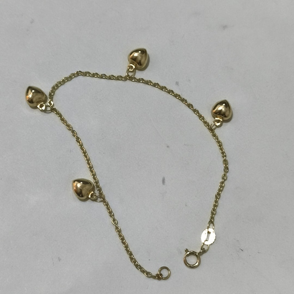 PULSERA ESP CON FIG CORAZONES 14K 18 CM 1.8 GR (NUEVO)