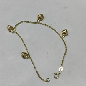 PULSERA ESP CON FIG CORAZONES 14K 18 CM 1.8 GR (NUEVO)