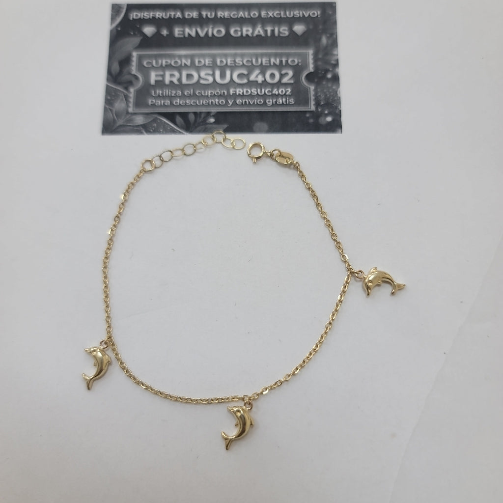 PULSERA ESPECIAL CON DIJES DELFINES 10K 18 CM 2 GR (NUEVO)