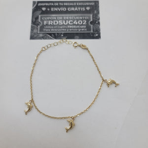 PULSERA ESPECIAL CON DIJES DELFINES 10K 18 CM 2 GR (NUEVO)