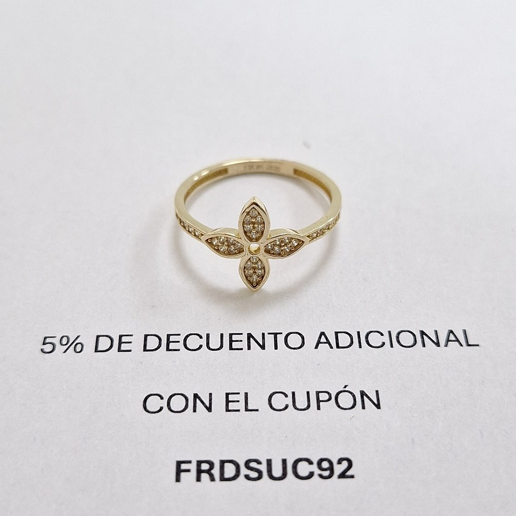 ANILLO ANILLITO FLOR C CIRCONIAS 14K 9 TALLA 2 GR (NUEVO)