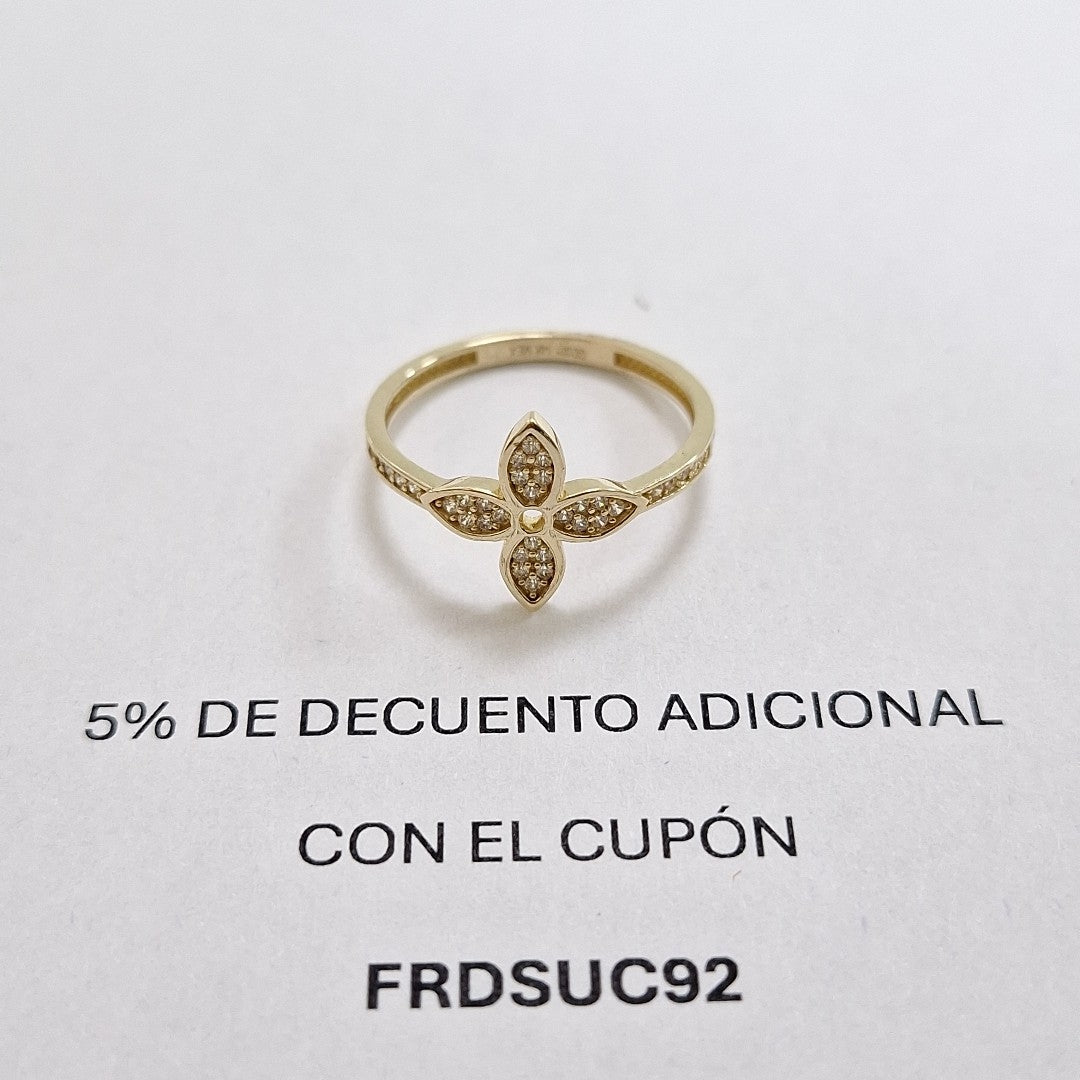 ANILLO ANILLITO FLOR C CIRCONIAS 14K 9 TALLA 2 GR (NUEVO)