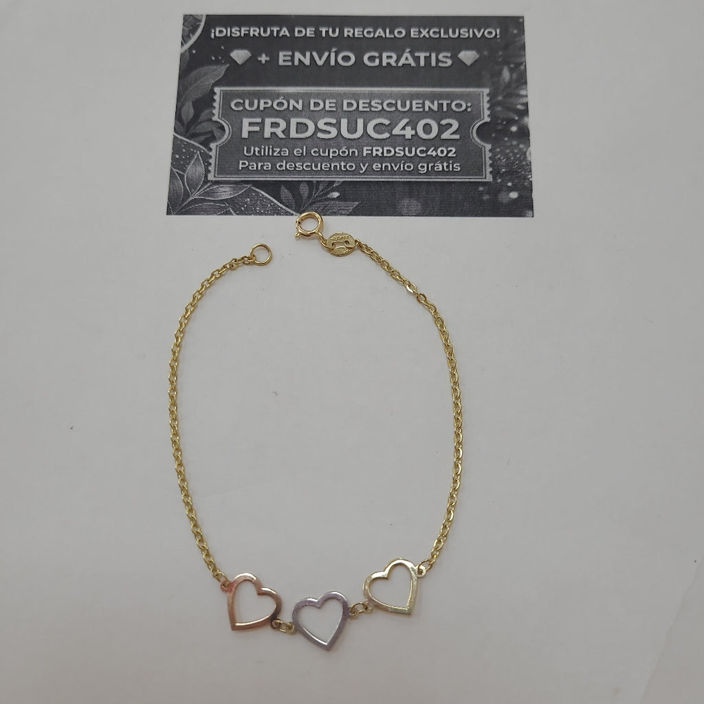 PULSERA ESPECIAL CON CORAZONES 14K 18 CM 1.4 GR (NUEVO)
