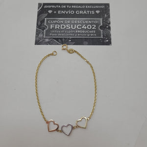 PULSERA ESPECIAL CON CORAZONES 14K 18 CM 1.4 GR (NUEVO)
