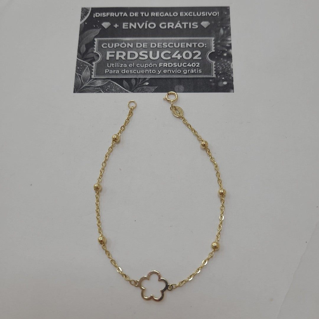 PULSERA TEJIDO ESPECIAL CON FLOR 14K 18 CM 1.6 GR (NUEVO)
