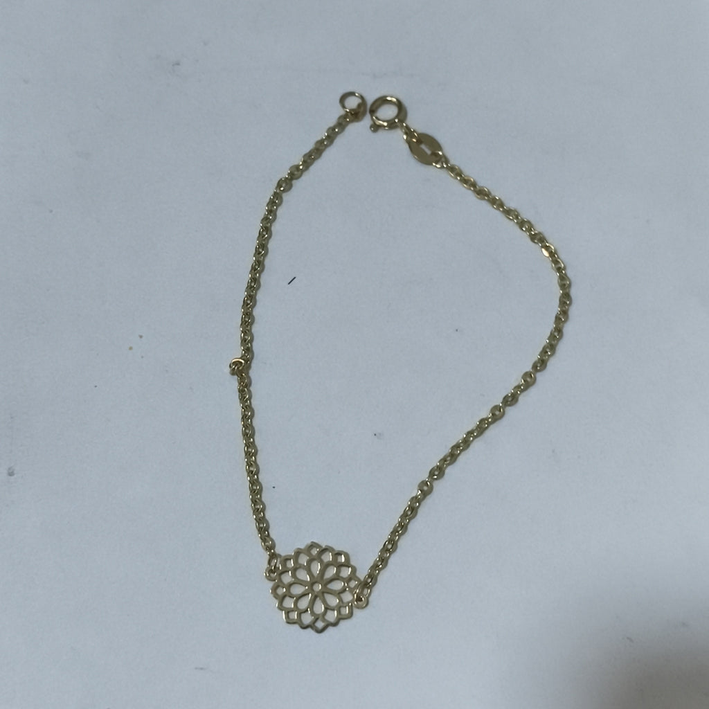 PULSERA TEJIDO ESPECIAL CON MANDALA 14K 18 CM 1.3 GR (NUEVO)