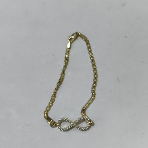 PULSERA TEJIDO ESPECIAL CON INFINITO Y CIRCONIAS 14K 18 CM 3.3 GR (NUEVO)