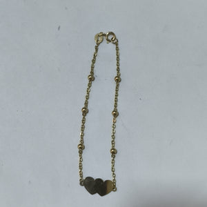 PULSERA TEJIDO ESPECIAL CON DOS CORAZONES 14K 18 CM 1.7 GR (NUEVO)