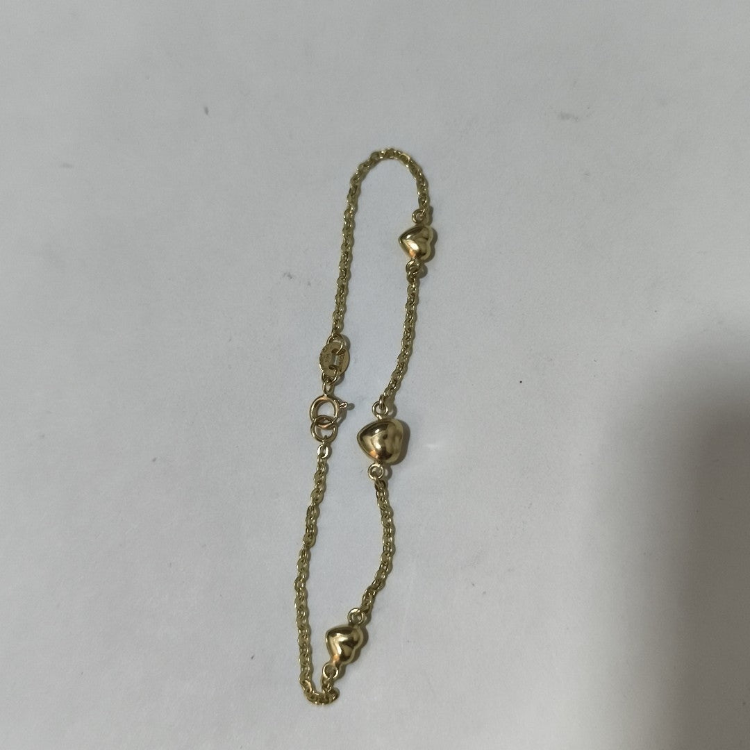PULSERA TEJIDO ESPECIAL CON CORAZONES 14K 18 CM 1.7 GR (NUEVO)